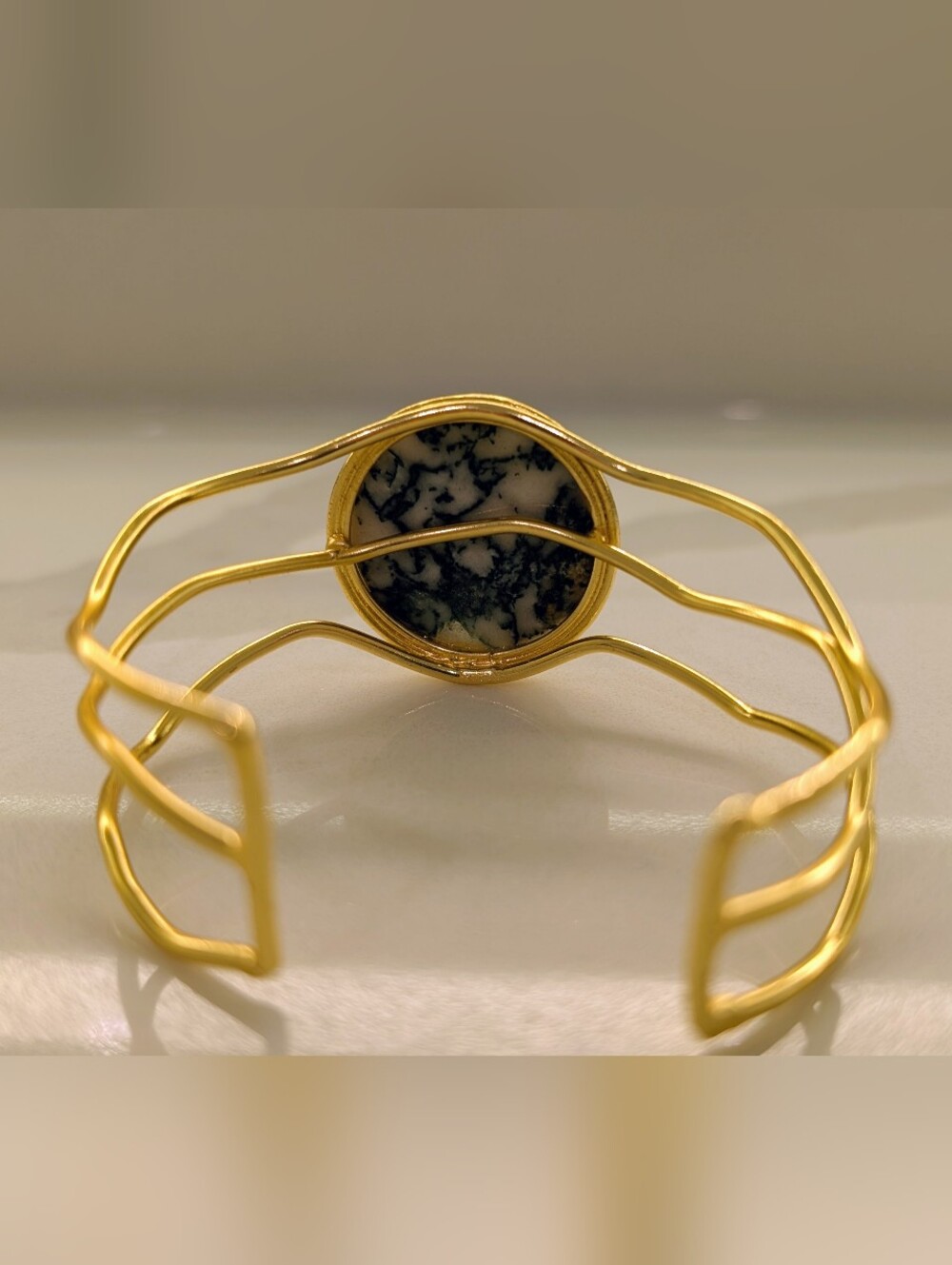 Gold-Tone Cuff Bracelet with Black & White Marbled Stone - Picture 4 of 4